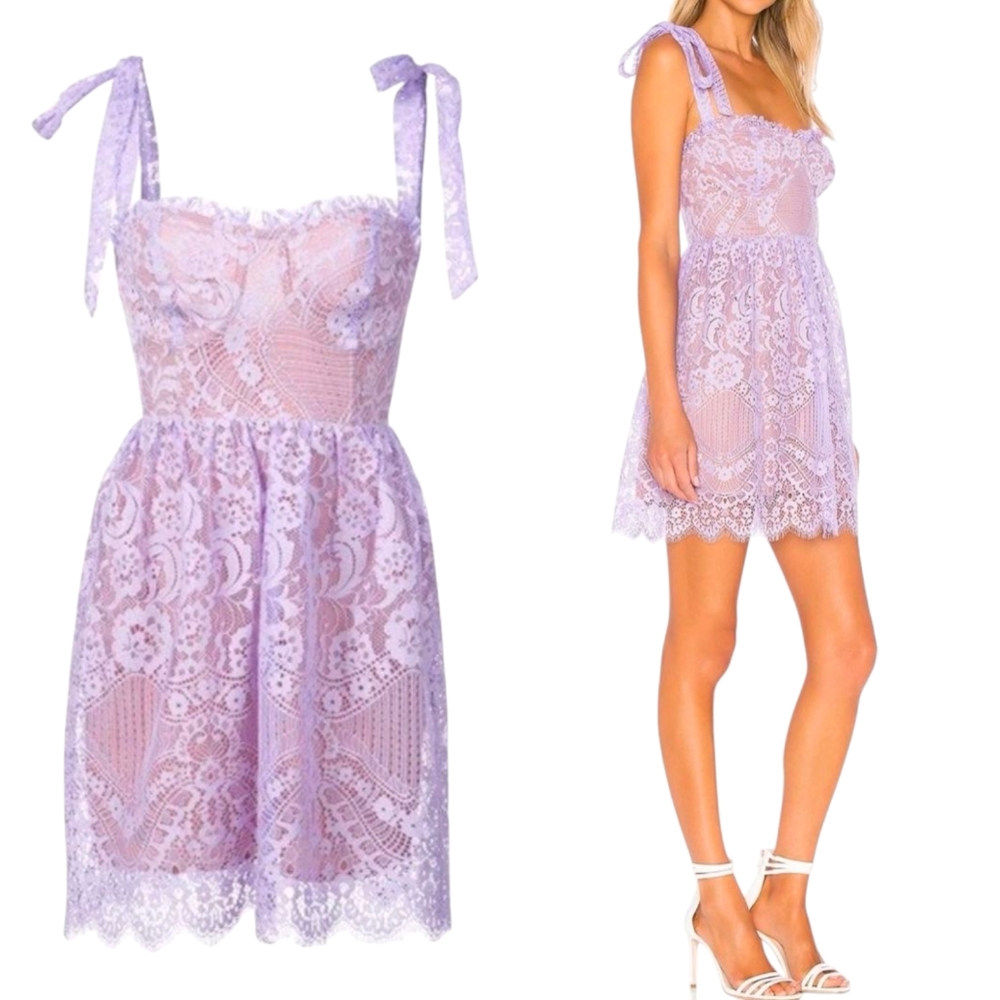 For Love & Lemons Valentina Lace Mini Dress | Medium | Lavender Corset Revolve